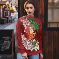 Polynesian Ugly Christmas Sweater Tropical Santa - Plumeria Red Vintage LT7 - Polynesian Pride