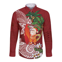 Polynesian Long Sleeve Button Shirt Tropical Santa - Plumeria Red Vintage LT7 Unisex Red - Polynesian Pride