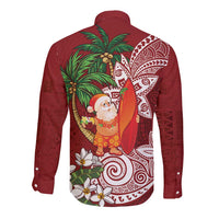 Polynesian Long Sleeve Button Shirt Tropical Santa - Plumeria Red Vintage LT7 - Polynesian Pride