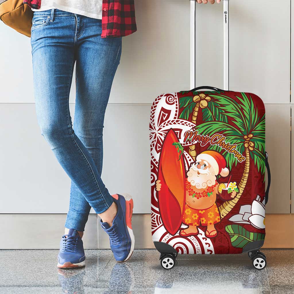 Polynesian Luggage Cover Tropical Santa - Plumeria Red Vintage LT7 - Polynesian Pride