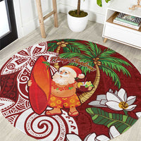 Polynesian Round Carpet Tropical Santa - Plumeria Red Vintage LT7 Red - Polynesian Pride