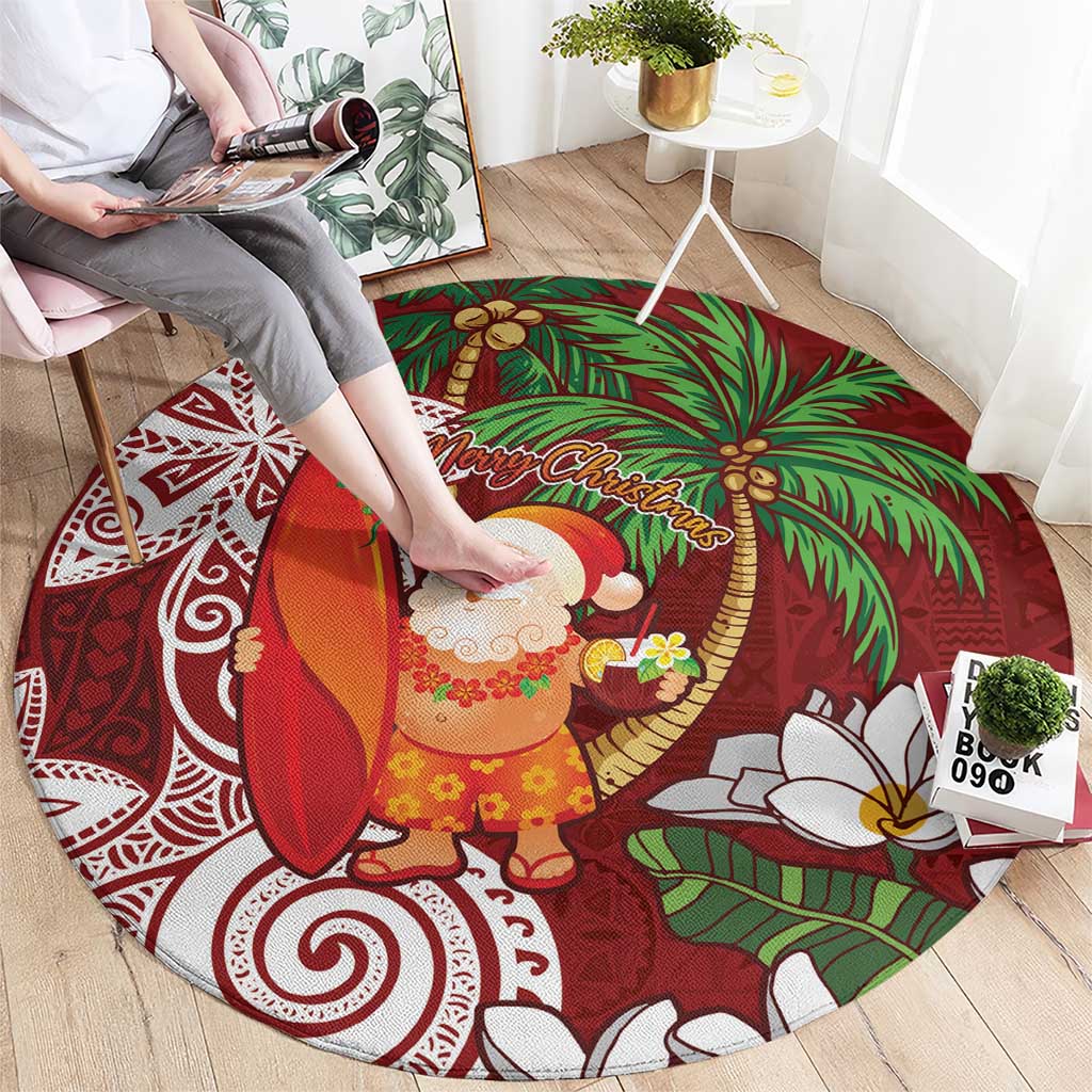 Polynesian Round Carpet Tropical Santa - Plumeria Red Vintage LT7 - Polynesian Pride