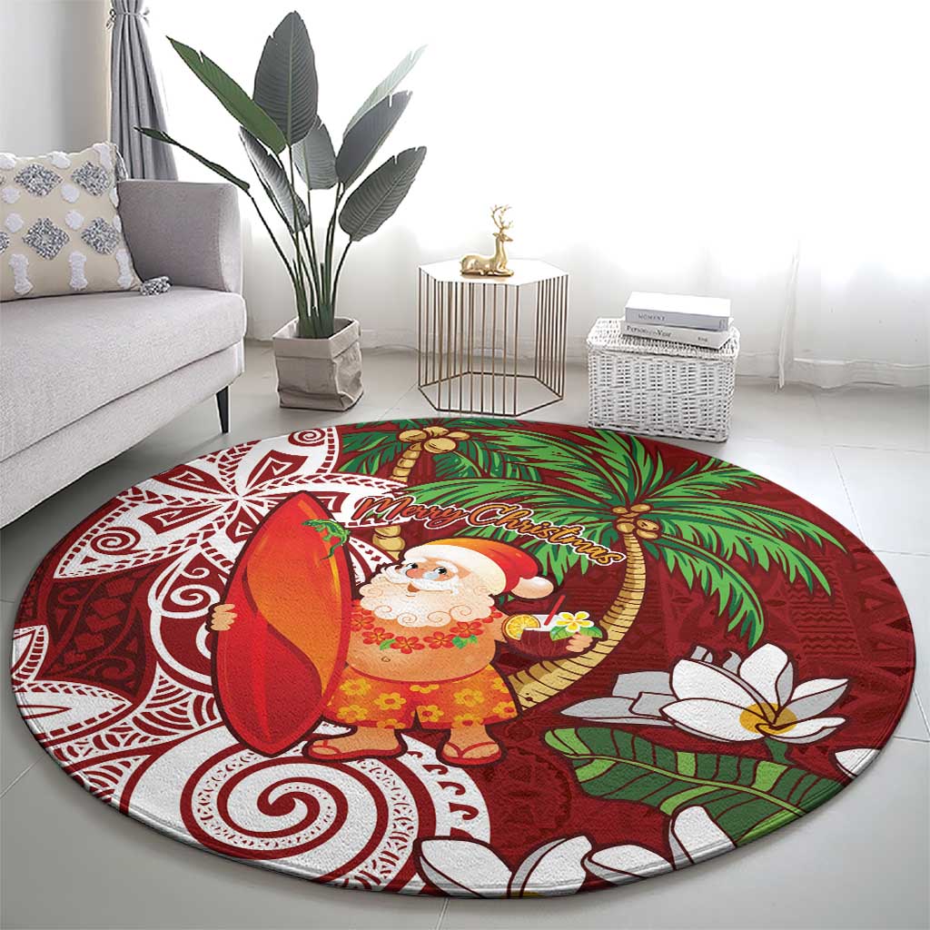 Polynesian Round Carpet Tropical Santa - Plumeria Red Vintage LT7 - Polynesian Pride