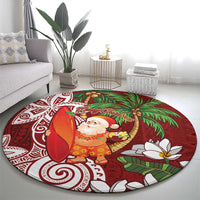 Polynesian Round Carpet Tropical Santa - Plumeria Red Vintage LT7 - Polynesian Pride