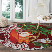 Polynesian Round Carpet Tropical Santa - Plumeria Red Vintage LT7 - Polynesian Pride