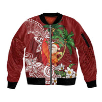 Polynesian Sleeve Zip Bomber Jacket Tropical Santa - Plumeria Red Vintage LT7 Unisex Red - Polynesian Pride