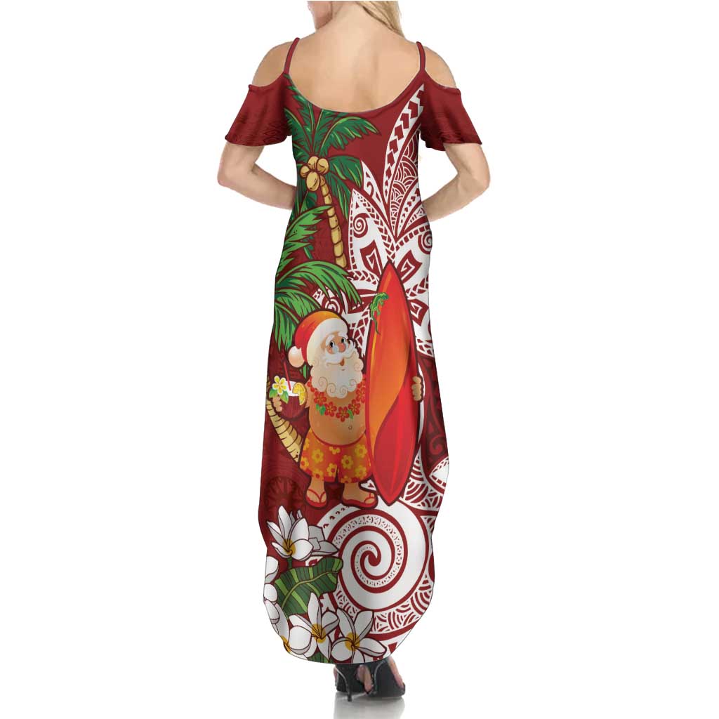 Polynesian Summer Maxi Dress Tropical Santa - Plumeria Red Vintage LT7 - Polynesian Pride