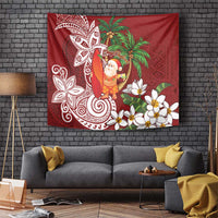 Polynesian Tapestry Tropical Santa - Plumeria Red Vintage LT7 Red - Polynesian Pride