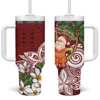 Polynesian Tumbler With Handle Tropical Santa - Plumeria Red Vintage LT7 One Size: 40 oz Red - Polynesian Pride