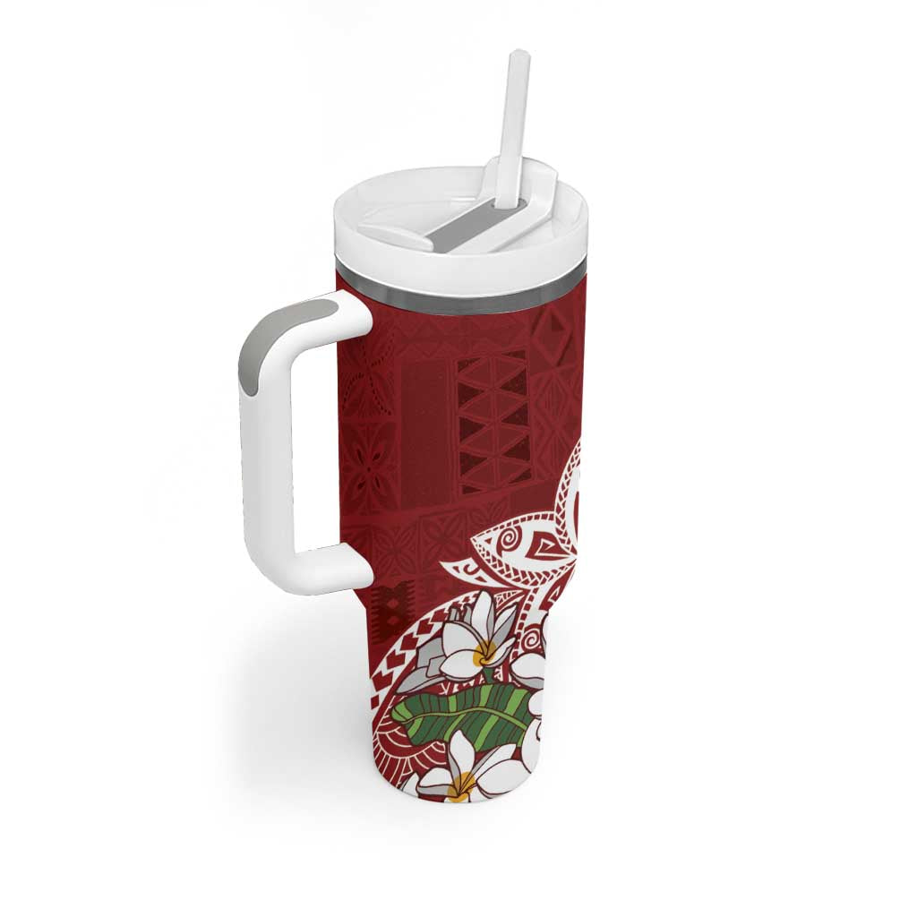 Polynesian Tumbler With Handle Tropical Santa - Plumeria Red Vintage LT7 - Polynesian Pride