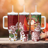 Polynesian Tumbler With Handle Tropical Santa - Plumeria Red Vintage LT7 - Polynesian Pride
