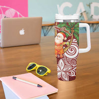 Polynesian Tumbler With Handle Tropical Santa - Plumeria Red Vintage LT7 - Polynesian Pride