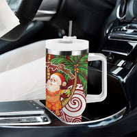 Polynesian Tumbler With Handle Tropical Santa - Plumeria Red Vintage LT7 - Polynesian Pride