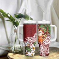 Polynesian Tumbler With Handle Tropical Santa - Plumeria Red Vintage LT7 - Polynesian Pride