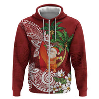 Polynesian Zip Hoodie Tropical Santa - Plumeria Red Vintage LT7 Zip Hoodie Red - Polynesian Pride