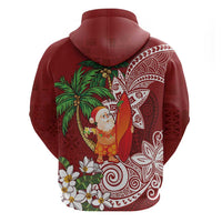 Polynesian Zip Hoodie Tropical Santa - Plumeria Red Vintage LT7 - Polynesian Pride
