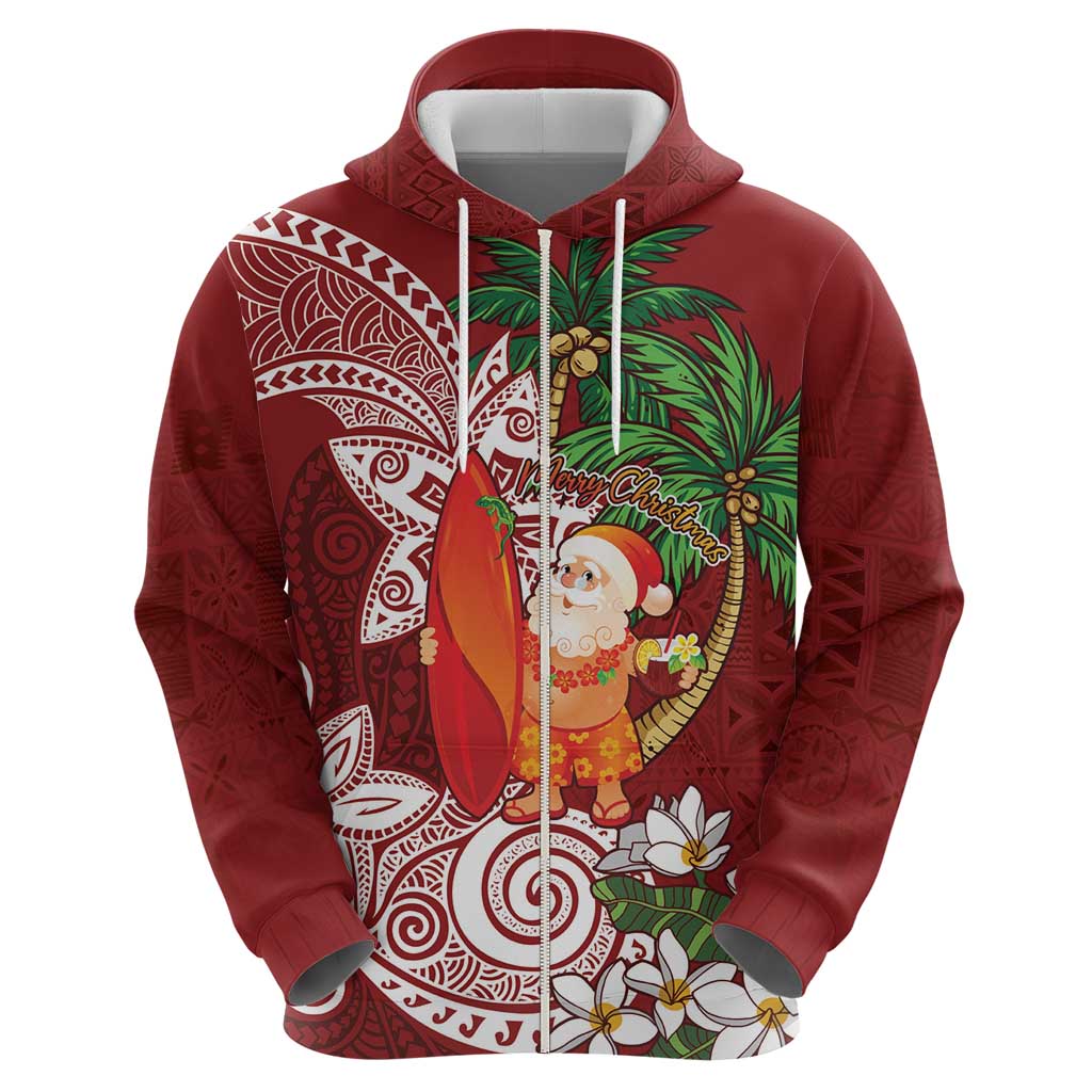 Polynesian Zip Hoodie Tropical Santa - Plumeria Red Vintage LT7 - Polynesian Pride
