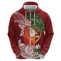 Polynesian Zip Hoodie Tropical Santa - Plumeria Red Vintage LT7 - Polynesian Pride