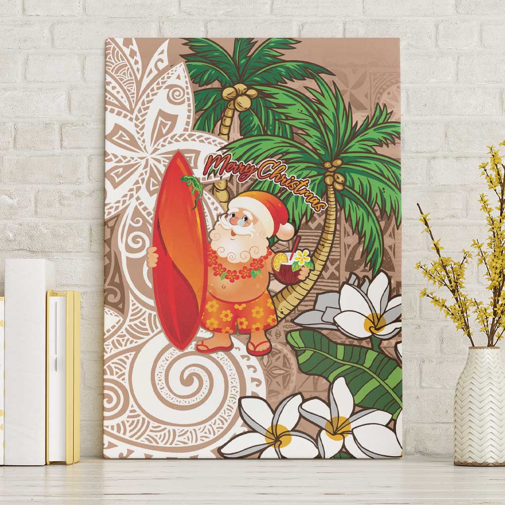 Polynesian Canvas Wall Art Tropical Santa - Plumeria Beige Vintage