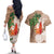 Polynesian Couples Matching Off The Shoulder Long Sleeve Dress and Hawaiian Shirt Tropical Santa - Plumeria Beige Vintage