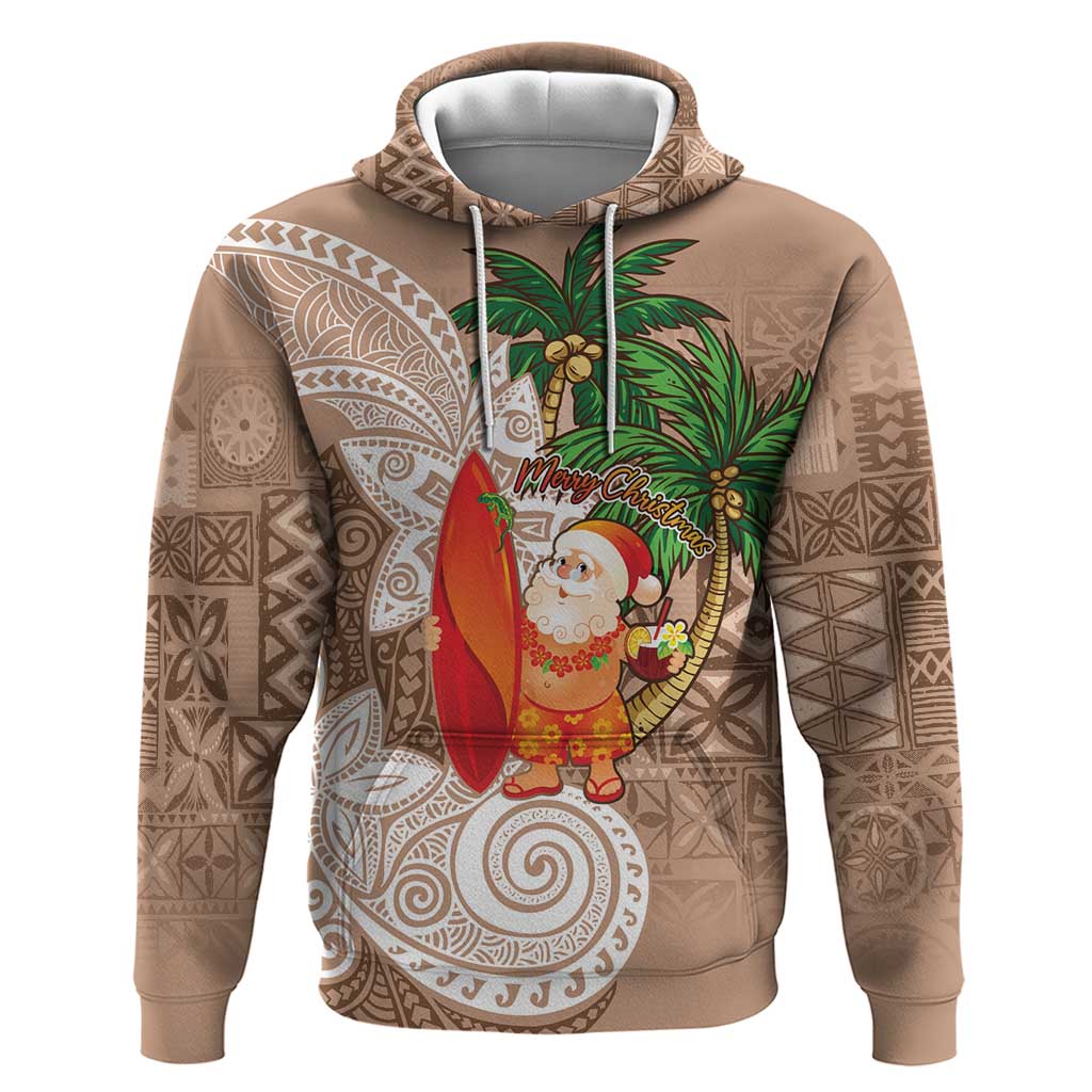 Polynesian Hoodie Tropical Santa - Plumeria Beige Vintage LT7 Pullover Hoodie Beige - Polynesian Pride