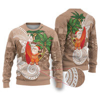 Polynesian Ugly Christmas Sweater Tropical Santa - Plumeria Beige Vintage LT7 Beige - Polynesian Pride