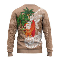 Polynesian Ugly Christmas Sweater Tropical Santa - Plumeria Beige Vintage LT7 - Polynesian Pride
