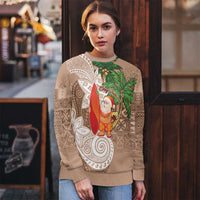 Polynesian Ugly Christmas Sweater Tropical Santa - Plumeria Beige Vintage LT7 - Polynesian Pride