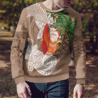 Polynesian Ugly Christmas Sweater Tropical Santa - Plumeria Beige Vintage LT7 - Polynesian Pride