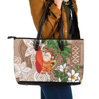 Polynesian Leather Tote Bag Tropical Santa - Plumeria Beige Vintage LT7 - Polynesian Pride