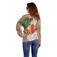 Polynesian Off Shoulder Sweater Tropical Santa - Plumeria Beige Vintage LT7 - Polynesian Pride