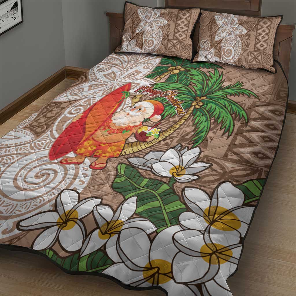 Polynesian Quilt Bed Set Tropical Santa - Plumeria Beige Vintage LT7 - Polynesian Pride