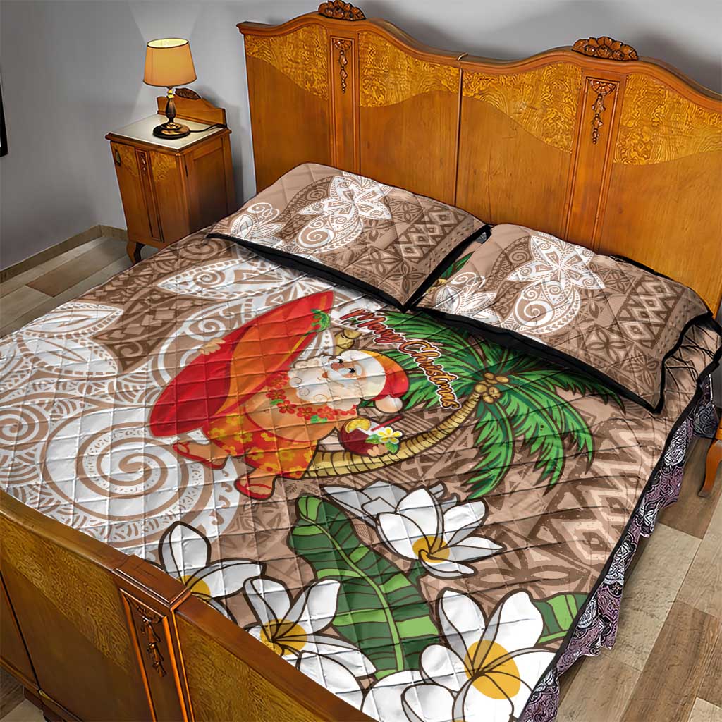 Polynesian Quilt Bed Set Tropical Santa - Plumeria Beige Vintage LT7 - Polynesian Pride