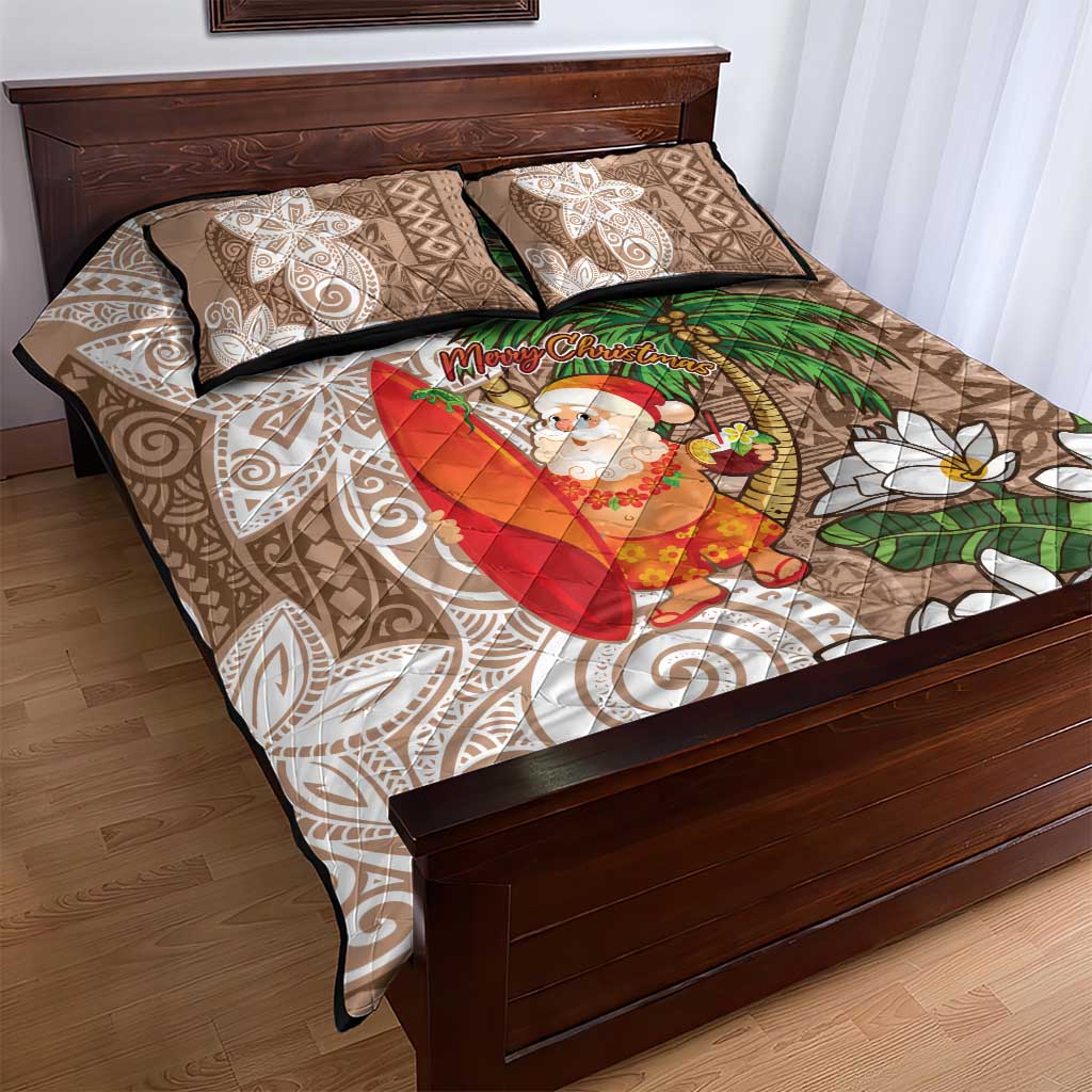 Polynesian Quilt Bed Set Tropical Santa - Plumeria Beige Vintage LT7 - Polynesian Pride
