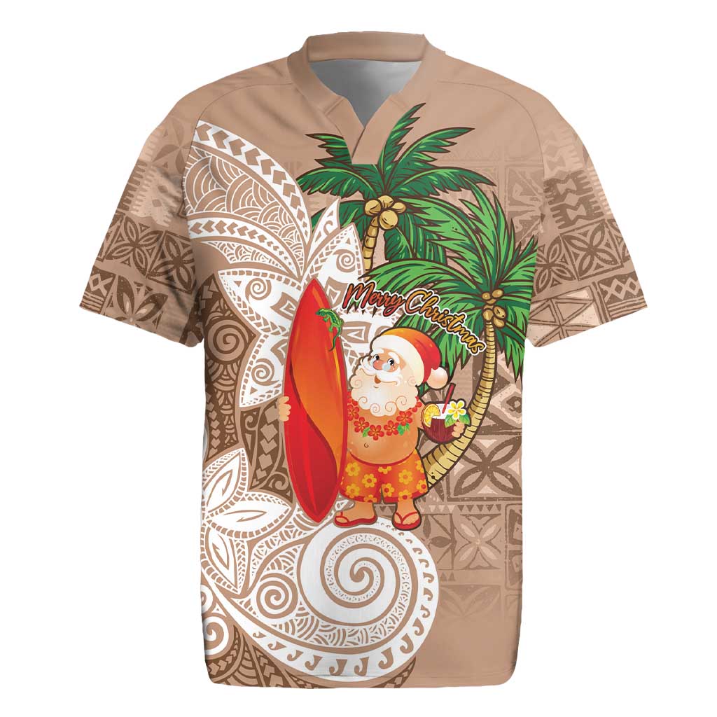 Polynesian Rugby Jersey Tropical Santa - Plumeria Beige Vintage LT7 Beige - Polynesian Pride