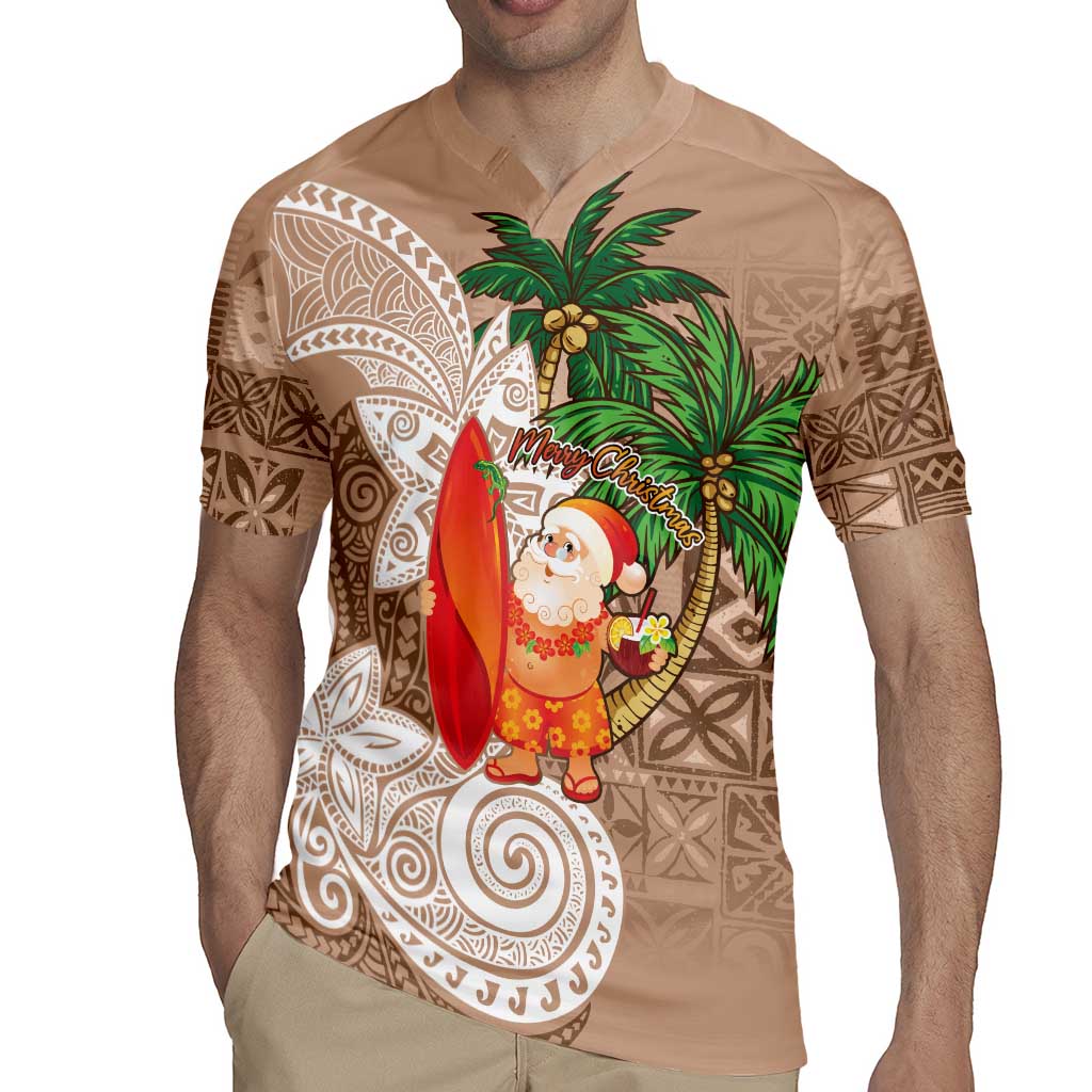 Polynesian Rugby Jersey Tropical Santa - Plumeria Beige Vintage LT7 - Polynesian Pride