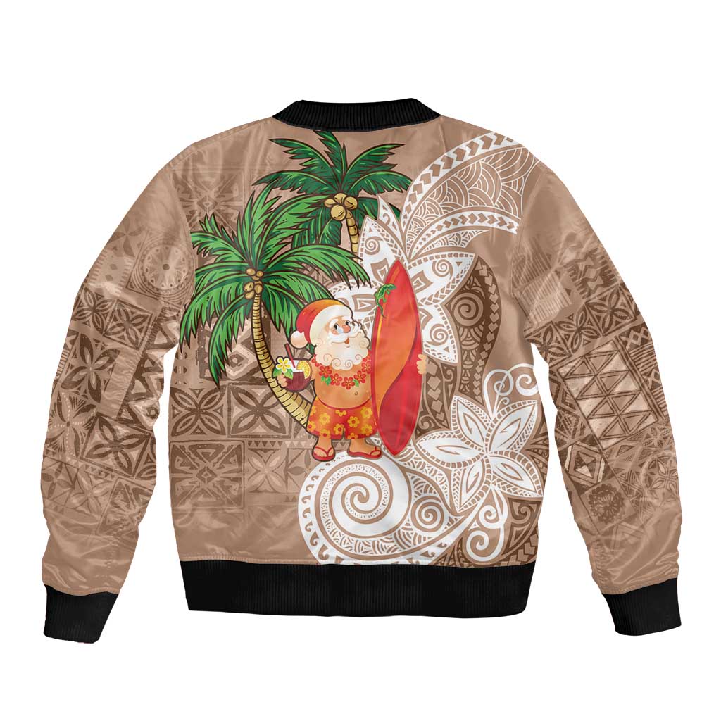 Polynesian Sleeve Zip Bomber Jacket Tropical Santa - Plumeria Beige Vintage LT7 - Polynesian Pride