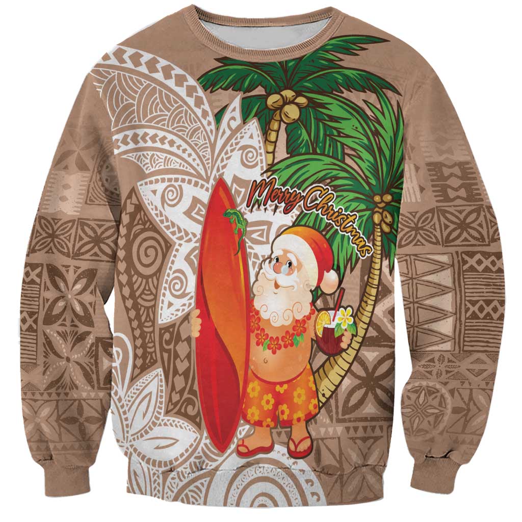 Polynesian Sweatshirt Tropical Santa - Plumeria Beige Vintage LT7 Unisex Beige - Polynesian Pride
