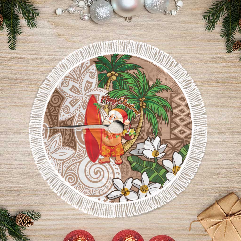 Polynesian Tree Skirt Tropical Santa - Plumeria Beige Vintage LT7 Fringed Beige - Polynesian Pride