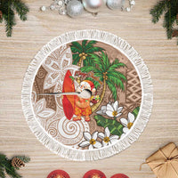 Polynesian Tree Skirt Tropical Santa - Plumeria Beige Vintage LT7 Fringed Beige - Polynesian Pride