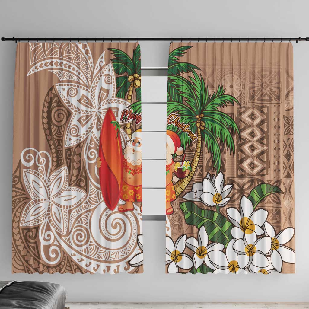 Polynesian Window Curtain Tropical Santa - Plumeria Beige Vintage LT7 With Hooks Beige - Polynesian Pride