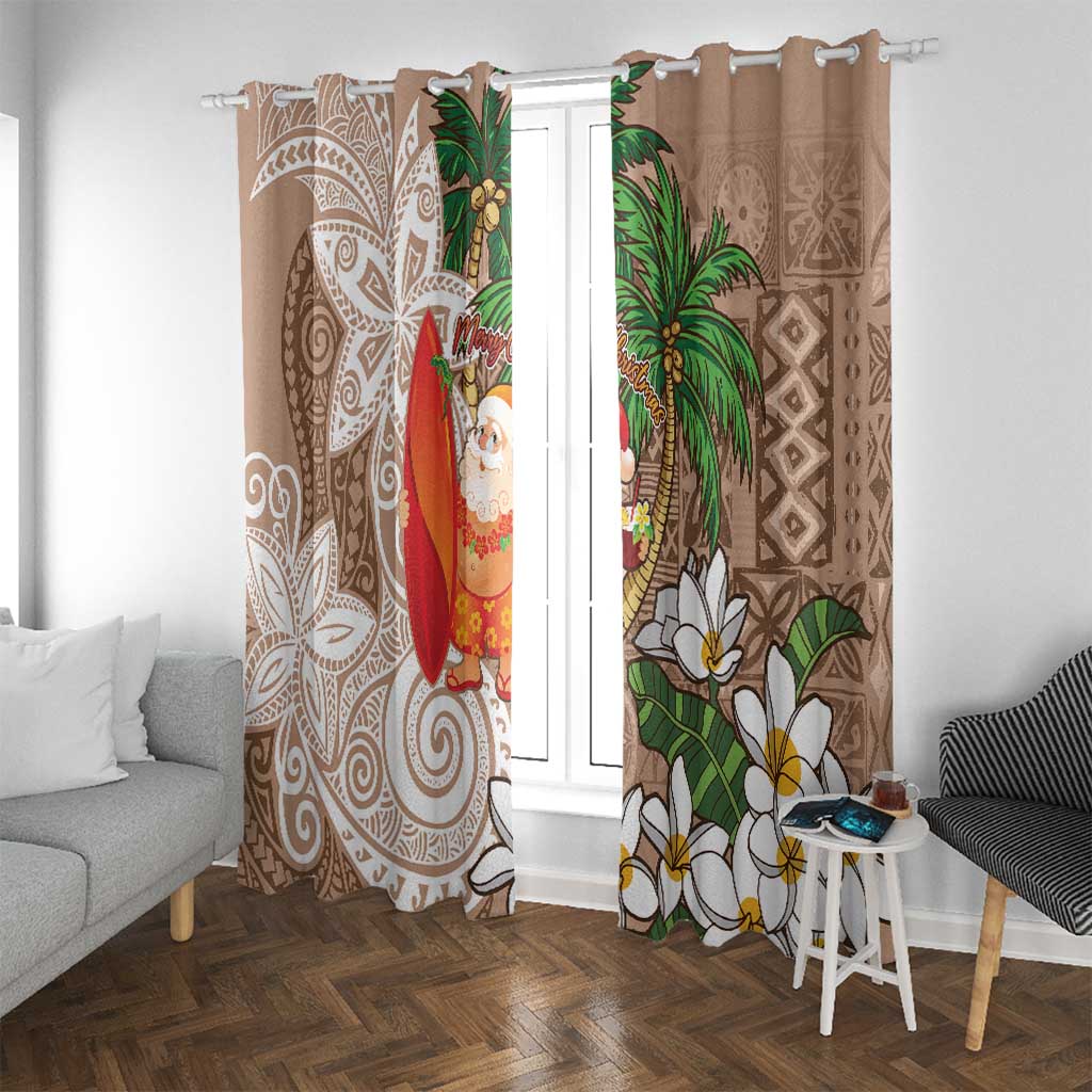 Polynesian Window Curtain Tropical Santa - Plumeria Beige Vintage LT7 With Grommets Beige - Polynesian Pride