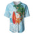 Polynesian Baseball Jersey Tropical Santa - Plumeria Turquoise Vintage