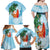 Polynesian Family Matching Off Shoulder Maxi Dress and Hawaiian Shirt Tropical Santa - Plumeria Turquoise Vintage