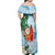 Polynesian Family Matching Off Shoulder Maxi Dress and Hawaiian Shirt Tropical Santa - Plumeria Turquoise Vintage