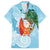 Polynesian Family Matching Off Shoulder Short Dress and Hawaiian Shirt Tropical Santa - Plumeria Turquoise Vintage