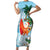 Polynesian Family Matching Short Sleeve Bodycon Dress and Hawaiian Shirt Tropical Santa - Plumeria Turquoise Vintage