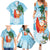 Polynesian Family Matching Summer Maxi Dress and Hawaiian Shirt Tropical Santa - Plumeria Turquoise Vintage