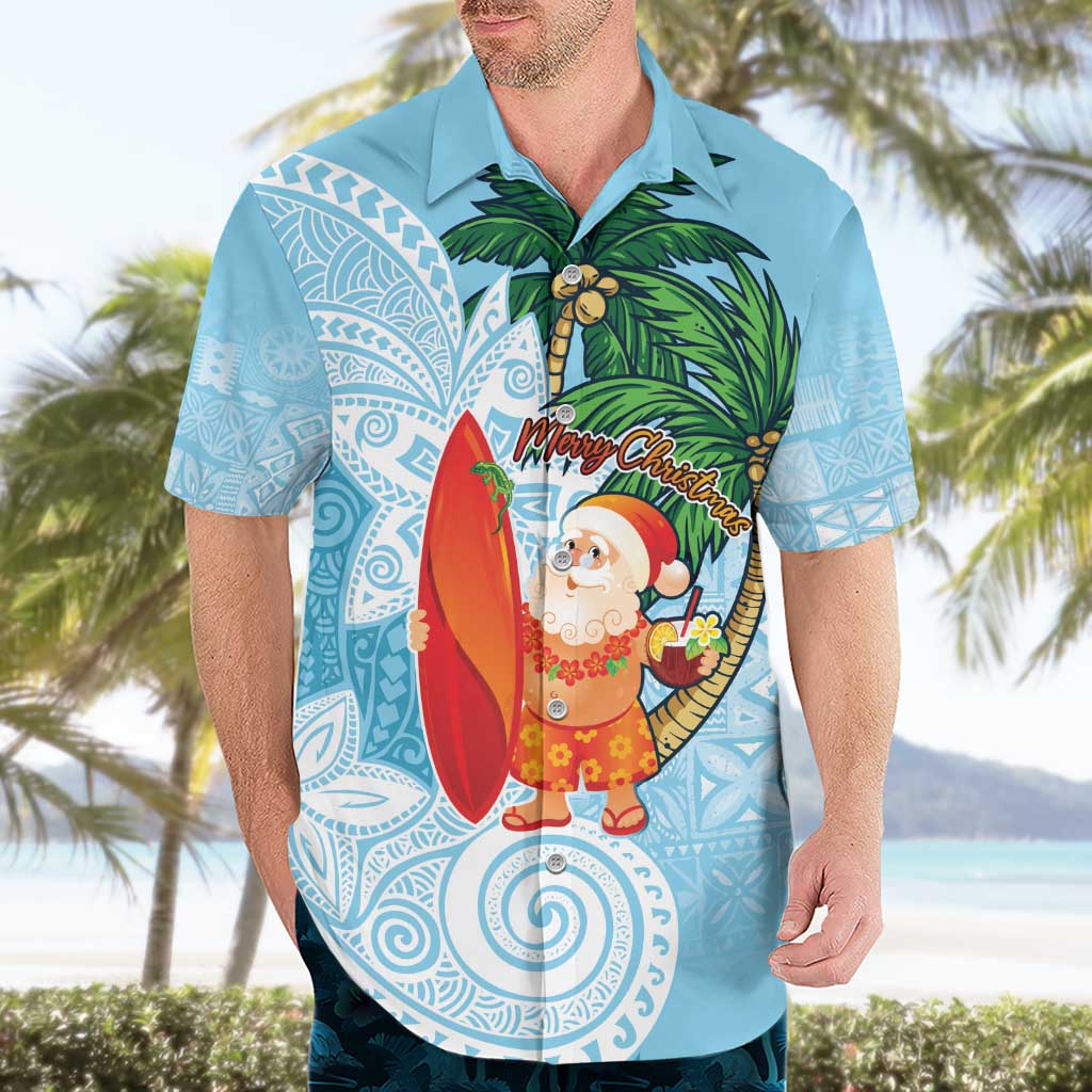 Polynesian Hawaiian Shirt Tropical Santa - Plumeria Turquoise Vintage LT7 - Polynesian Pride