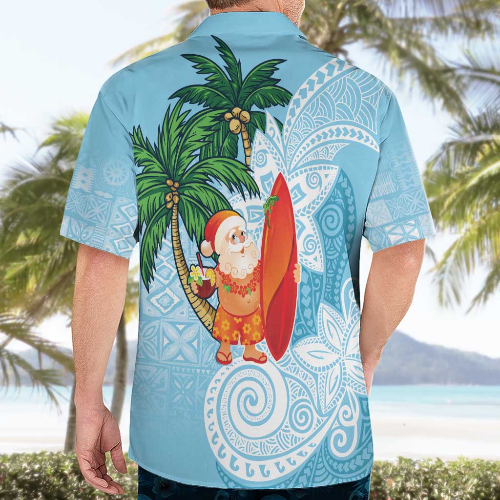 Polynesian Hawaiian Shirt Tropical Santa - Plumeria Turquoise Vintage LT7 - Polynesian Pride